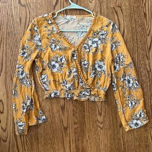 Freebird Long Sleeve Crop Top Mustard Yellow Small